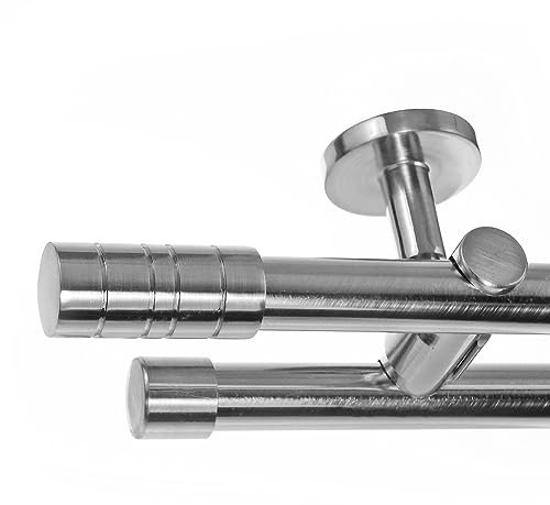 BASIT Gardinenstange Deckenmontage 2 läufig 160cm lang Edelstahl Look Metall Gardinenstange 2 läufig Deckenbefestigung Ø20mm I 120-600cm wählbar D41