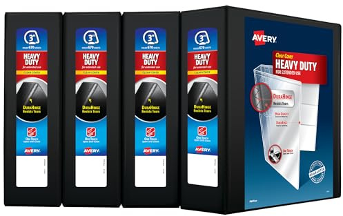 Avery Heavy-Duty View 3 Ring Binder, 3 One Touch Slant Rings, Holds 8.5 x 11 Paper, 4 Black Binders (79693)