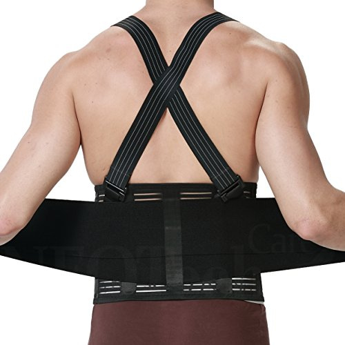 NEOtech Care Faja para la espalda con tirantes, apoyo lumbar, cinturón de culturismo/halterofilia (Negro, Talla S)
