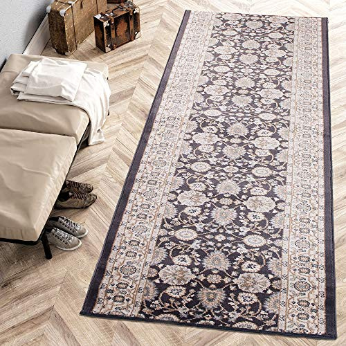 Mazovia Alfombra de Pasillo Larga - Design Oriental Moderno Pelo Corto - Alfombras de Pasillo por Metros - Alfombras para Pasillos Largos - Moqueta por Metros - Antracita Negro - 80x280 cm