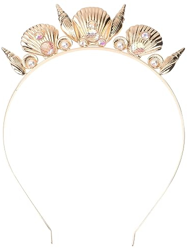 Minkissy Muschel Haarschmuck Gold Muschel Krone Muschelkopf Diadem Muschel Stirnband Muschel Kopfschmuck für Damen Strandparty Mädchen Haarschmuck Für Den Sommer