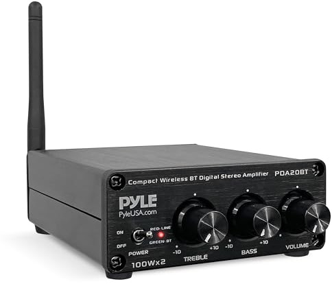 Pyle 2x100W Bluetooth HiFi Mini Audio Amplifier - Class D Stereo Receiver - Aluminum Diecast - for Desktop/PC - Wireless Streaming - Headphone Jack - PDA20BT