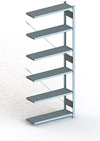 Meta Anbauregal - Zum Ausbau eines Lagerregales - 6 Böden - Farbe Silber - 250 x 100 cm - 30 cm tief
