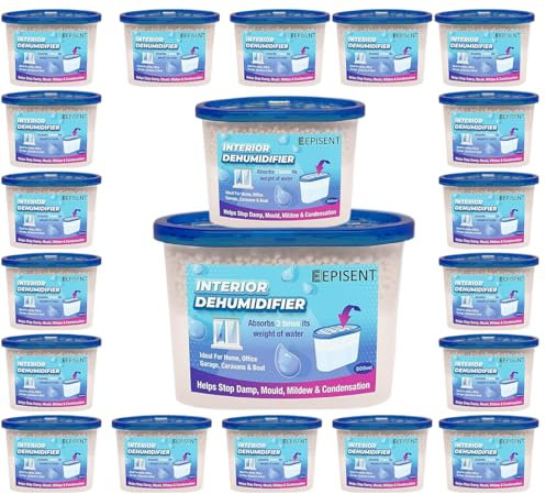 EPISENT Dehumidifier 500ml - Pack of 20, Disposable Moisture Absorbers for Damp, Mould, Mildew & Condensation, Odour-Free Humidity Control Damp Traps for Home, Bedroom, Wardrobe, Garage & Caravan