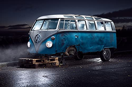 BEETEL BUS Fototapete VLIES-300x223 cm (6362A)-Oldtimer Autos Route 66 Cars Design Fotokunst Wandtapete-Inkl. Kleister-Vliestapete Bild Dekoration Wand-Dekor Moderne Motiv-Tapete Panorama Poster XXL