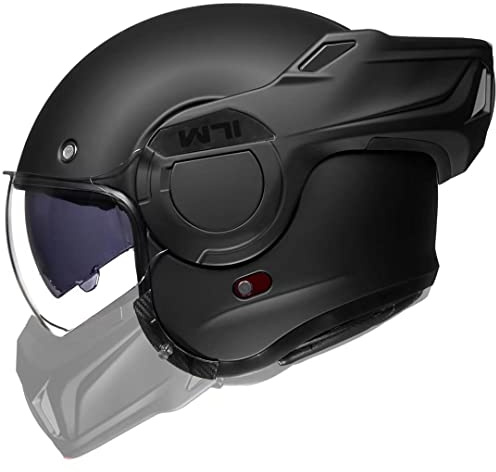 ILM Vintage Full Face Modular Motorcycle Helmet for Adults Men ATV UTV Snowmobile with 180° Reversible Chin Guard DOT ILM-B707(Matte Black, M)
