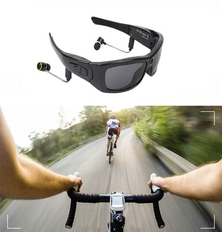 Gafas de cámara oculta espía, gafas de sol ligeras para montar, grabadora de audio y video 1080P, interior/exterior (negro 2 (con tarjeta SD de 32 GB))