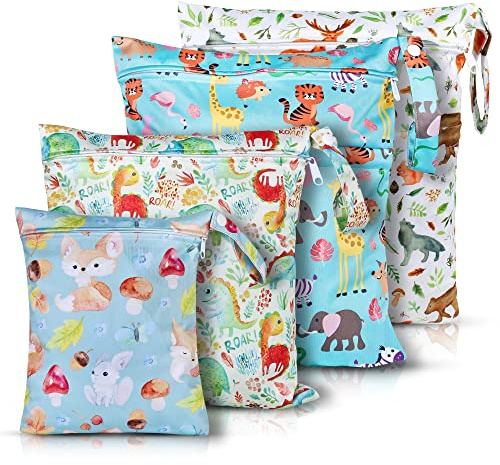 Wet Bag,Borse per il naso, 4 pezzi, sacchetti bagnati per pannolini, impermeabili, borsa per pannolini organizer, Animale., Tasca per il naso