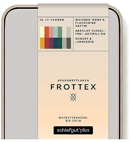 schlafgut Frottex Spannbettlaken 180x200cm bis 200x200cm – Grey Light - 75% Baumwolle, 25% Polyester, Oeko-TEX Zertifiziert - Matratzenhöhe bis 25 cm, Frottee Bettlaken
