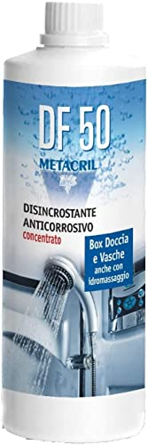 Metacril DF 50, desincrustante anticorrosión concentrado para mamparas de ducha, cristales, grifos, bañeras de hidromasaje y sanitarios – 500 ml