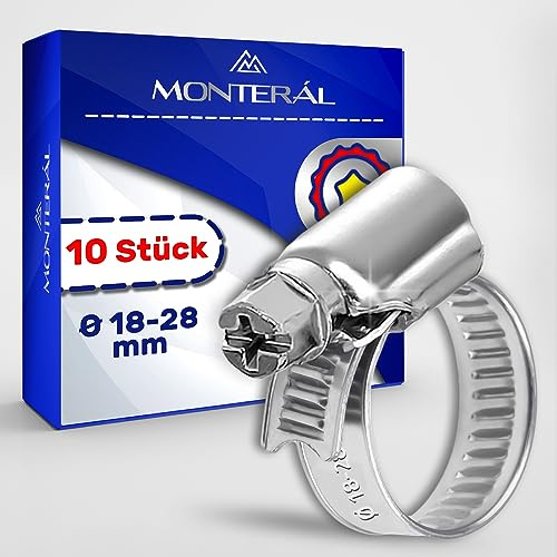 10 Piezas Abrazaderas Metalicas para Tubos Ø 18-28 mm - Abrazadera Metalica para Manguera de Piscina Jardin Lavadora Tuberia de Agua - MONTERAL