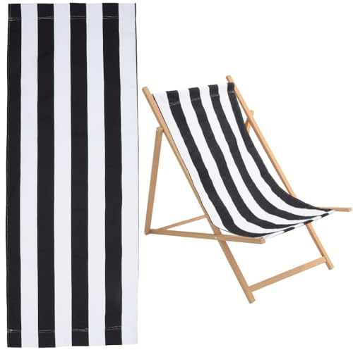 GORGECRAFT Tela di Ricambio per Poltrona Da Spiaggia In Cotone, Motivo A Strisce Bianche e Nere, Poltrona, Ricambio per Poltrona Reclinabile In Tessuto, per Prendere Il Sole, Giardino, Relax