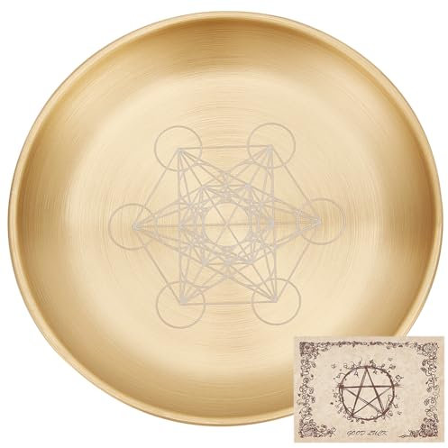 CREATCABIN Hexagrama Tarot Plato Altar Ritual Candelabro Bandeja Aromaterapia Cuencos Que Ofrecen Plato Ceremonia Incienso Tarjeta Altar Decoración Hogar para Brujería Boda Wiccan Dorado 14.1x14.1cm
