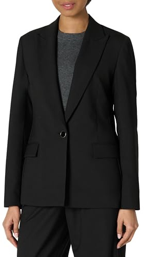 Amazon Essentials Blazer tissé à Simple Boutonnage pour Femme, Coupe Classique, Noir, Taille 6