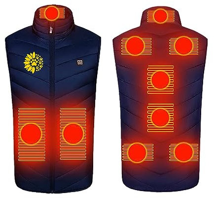 Chaleco Calefactable Hombre Mujer,Chaleco Termico Electrico de Espalda y Cuello Ropa Calefactable USB con 3 Temperatura Ajustable 9 Zonas de Calefacción Chaqueta Calefactable para Moto, Caza, Pesca