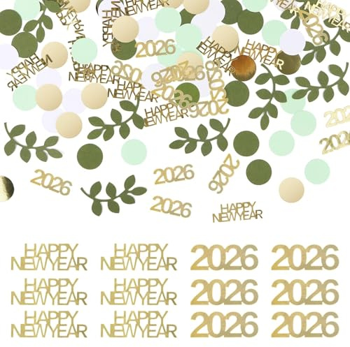 AKONE konfetti nyårsafton dekoration 2026, lyckligt nytt år dekoration 2026, 200 stycken nyårsafton bordsdekoration, konfetti grön spridardekoration, glatt nytt år, dekoration, konfetti