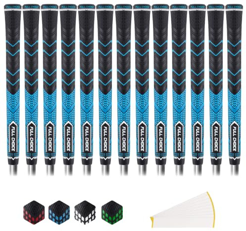 Full Choice Rubber Golf Grips 13 Pack, High Traction and Feedback, Non-Slip, Advanced Texture Control, 13 Grips Set, Blue, Standard Size, RG01 Golf Club Grips