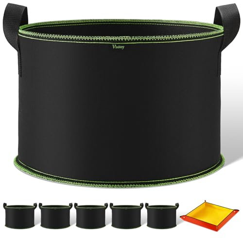 Vinitoy Lot de 5 sacs de culture en tissu épais, poignées étendues, pots robustes, tapis de rempotage, 60 l