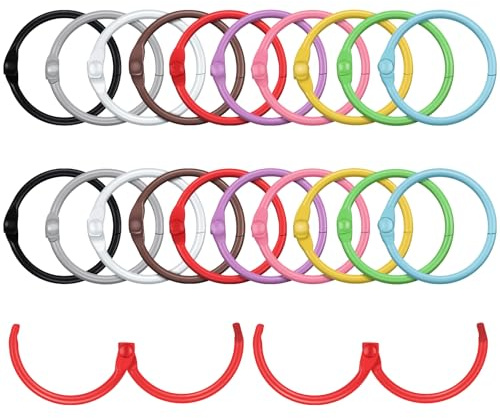 Caianwin 20Pcs Binder Rings 30mm Colorful Loose Leaf Binder Rings Metal 10 Colors Index Cards Rings for Organising Flash Cards, Keychains, Book, Craft