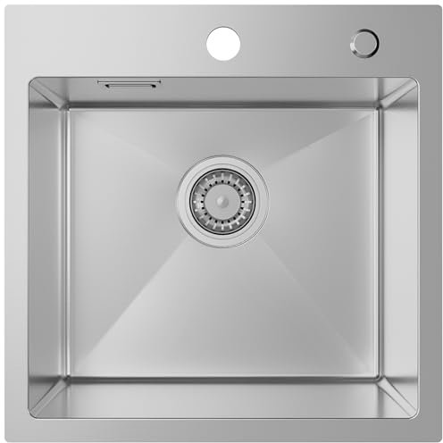 Sofetiy Lavello da cucina 45 x 45 cm, in acciaio inox 304 rettangolare, con sifone, lavabo da cucina per sottolavelli a partire da 45 cm di larghezza, 1 lavello da incasso in acciaio inox