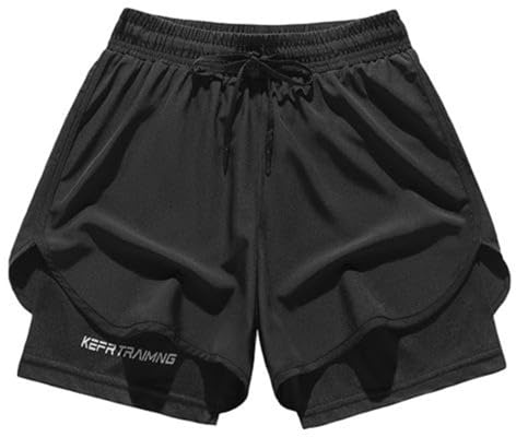 Short Sport Homme avec Poches Short Double Jogging Homme Coupe Ample Shorts Hommes pour Running Fitness Pantalon Court Taille Elastique Respirant Shorts Séchage Rapide Loisirs