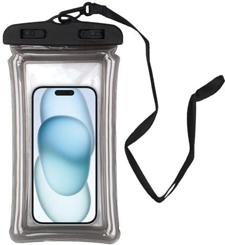 KMANGMAN 1 Pcs Wasserfeste Handyhülle,IPX8 Wasserschutzhülle Handy,wasserdichte Tasche,Handy wasserdichte Hülle zum Tauchen,für iPhone 16 15 Samsung S25 S24,zu 6.7(Mit Airbag,Transparent Schwarz)