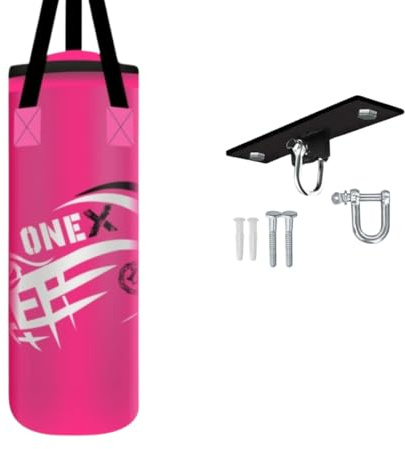 1x Kids Punching Bag - 2ft Boxing Bag, Filled Hanging Set with Ceiling Hook, Punch Mitts for Juniors Sparring, Mixed Martial Arts, Home, Gym, Outdoor Exercises (Pink)