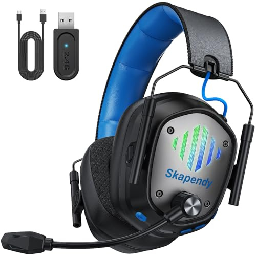 Wireless Gaming Headset für PS5, PS4, PC, Switch, Mobile,Mac, Laptop, 2.4GHz Faltbarer Gaming Bluetooth Headset mit Surround Sound, ENC Noise Cancelling Kopfhörer, LED Licht, 50 Stunden Akkulaufzeit