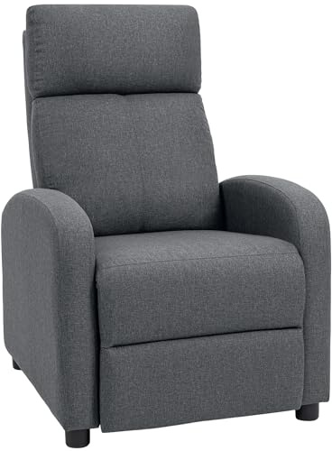 HOMCOM Poltrona Relax Imbottita con Schienale Reclinabile 135° e Poggiapiedi Estraibile in Lino, 69x87x100.5 cm, Grigio