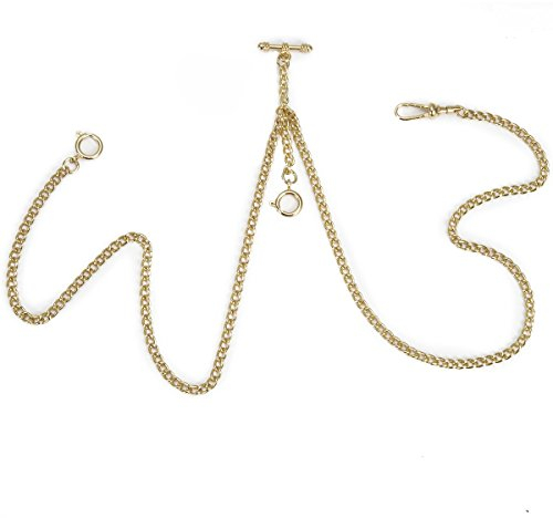 ManChDa Taschenuhr-Kette, doppelte Albert-Kette, T-Steg-Uhrenkette, gold, 5c Goldfarben