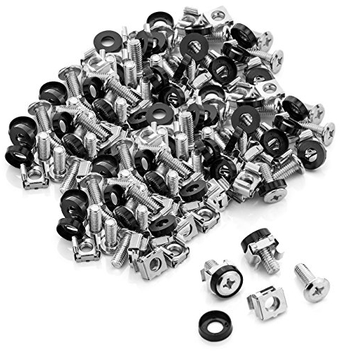 deleyCON 100x Vis et Ècrous à Cages M6 pour Armoires Réseau - Baie de de Serveur 10 & 19 Pouces En Acier - Argent