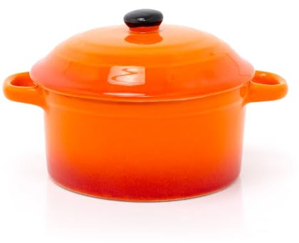 Ovenproof Ceramic Porcelain Pan Mini Casserole Oven Dish Cocotte With Lid 10cm - Orange