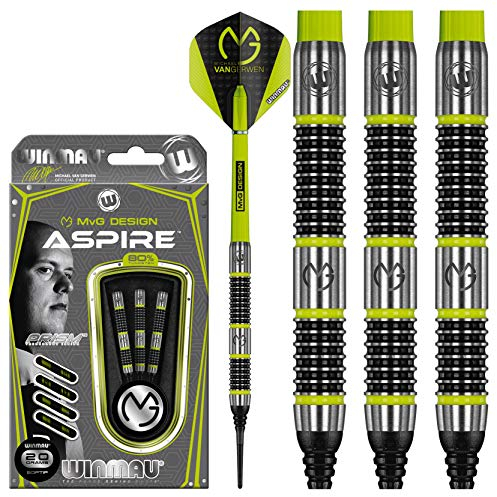 WINMAU Michael Van Gerwen MvG Aspire 20g Profi Wolfram Softip Dartpfeile Set mit Flights und Schäfte