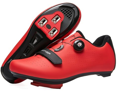 ARTVEP Mens Cycling Shoes Womens,Mountain Road Bikes Shoes Compatible Installation SPD/SPDSL/Look Delta/KEO Cleats,Indoor Cycling Shoes Compatible with Peloton Bike Shoes RED Size UK 3