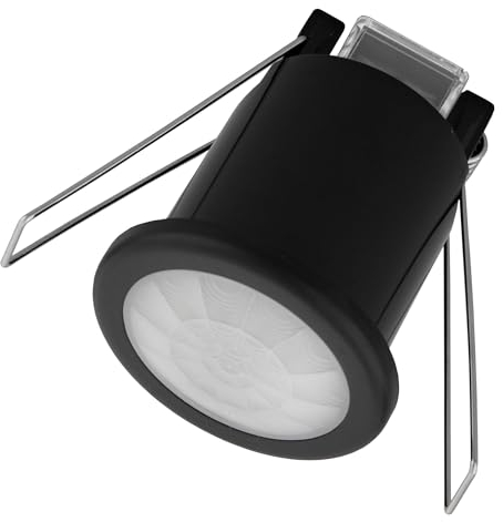 Ledvion Bewegungsmelder Unterputz Mit Dämmerungsschalter, Deckenmontage, IP20, Lichtsteuerung 360°, Arbeitsfeld 8m Reichweite, Eingebauter Lichtsensor Schwarz