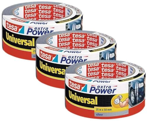 tesa extra Power Universal Gewebeband - Gewebeverstärktes Ductape zum Reparieren, Befestigen, Bündeln, Verstärken oder Abdichten - Grau - 25 m x 50 mm, 3er Pack