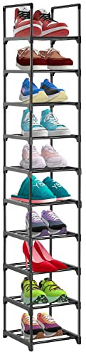 Dyserbuy 10 Tier Shoes Rack, Tall Shoes Storage Organizer, Narrow Shoe Stand Shelf, Home Space Saving Shoe Tower for Entryway, Grocery Room, Living Room, Bedroom, Closet, Black