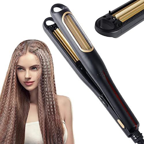 Hann Auto Hair Crimping Iron - Volumizing Fluffy Hairstyle Curler, Corrugation Crimper, Anti Static - Adjustable Temperature for All Hair Types