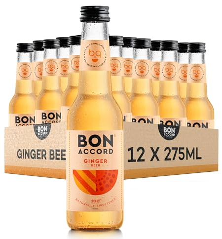 Ginger Beer 275ml Pack of 12 From Bon Accord – Plant Based Ginger Beer Fizzy Soft Drink with Natural Flavours and No Artificial Sweeteners