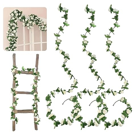 3 Stück Künstliche Blumengirlande Rosengirlande Künstlich Girlande Hochzeit Rosengirlande Künstliche Seidenblume Rosen Kunstblumen Hängende Girlande für Hochzeit Party Wand Garten Deko Weiß Rosen