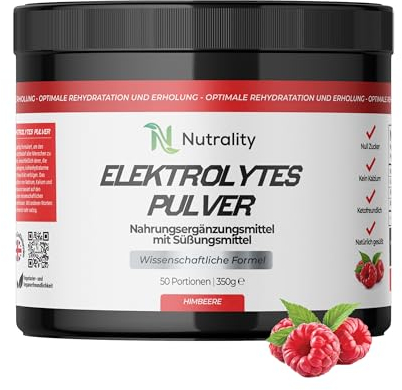 Nutrality Electrolytes Powder 350g | Vegan | Sugar, Calcium & Artificial Flavour Free | Keto Electrolytes, Paleo Hydration | 1000mg Sodium, 200mg Potassium & 60mg Magnesium | 50 Servings | Raspberry