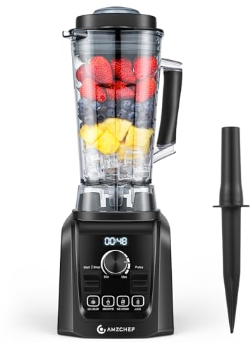 AMZCHEF 4-IN-1 Standmixer Hochleistungsmixer - 2L Standmixer mit 3D Klingen Crush in Sekunden Technologie für Shakes, Smoothies, Eis Crushen, Mahlen - 32000 UPM Blender Mixer für die Küche | Schwarz