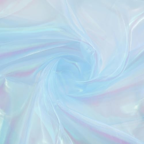 GORGECRAFT 3 x 1.5M Blue Iridescent Organza Fabric Polyester Magic Rainbow Holographic Shinny Gauze Sheer Gradient Lace Fabrics for Dress Background Party Home Decor DIY Crafts Supplies