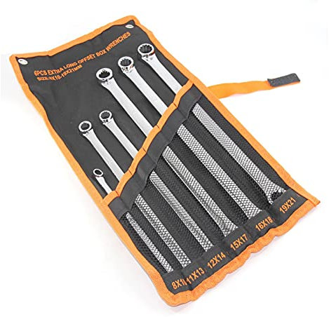 DQZRTUECA Strumenti placcati manuali metrici, 6 pezzi chiave inglese a doppia testa ad anello extra lunga set di chiavi aeronautiche con potenza elevata e sforzo ridotto metrico 8 mm-21 mm