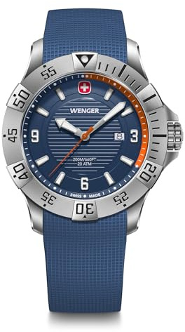 Wenger Men’s Watch Seaforce Ø 43 mm, Swiss Made, Analogue Quartz, Water-Resistant up to 200 m, Silicone Strap