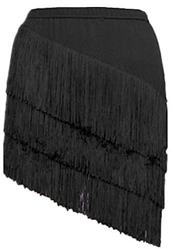 Jupes de danse à franges pour femme - Jupe latine pour salsa - Jupe tango - Pour Halloween, rave, mini jupe de danse, Noir, Taille S