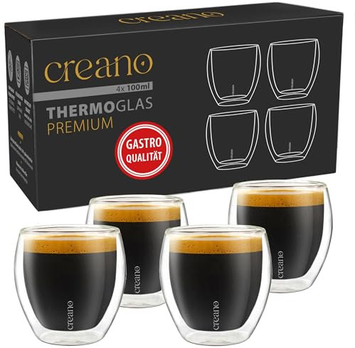 Creano PREMIUM doppelwandige Espressogläser 100ml - 4er Set - Gastronomie Qualität - 100% Spülmaschinenfest -Thermoglas - Doppelwandglas - NEUHEIT 2024