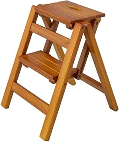 Solid Wood Folding Step Stool Ladder Chair for Home Library with 2/3 Steps Multifunctional Portable Stairway Chair and Bed Step Stool
