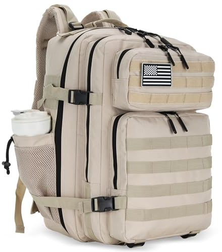 Lovelinks21 45L Tactical Assault Backpack 3 day assault pack with Molle Waterproof backpack Rucksack for Tactical Backpacks (Light Khaki)