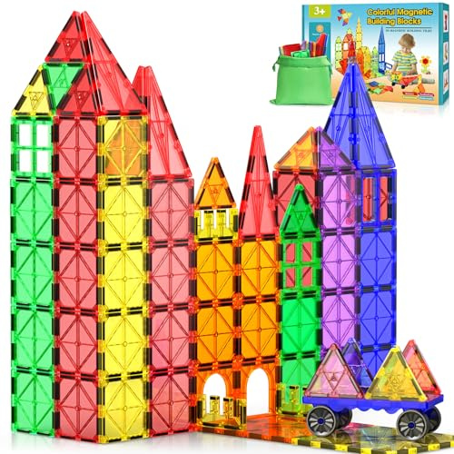 iKidiki Magnetic Tiles, Toys for 2 3 4 5 6 Year Old Boys Girls, Magnetic Building Blocks Sensory Montessori for Boys and Girls STEM Learning Educational Toys Birthday Gifts for Kids